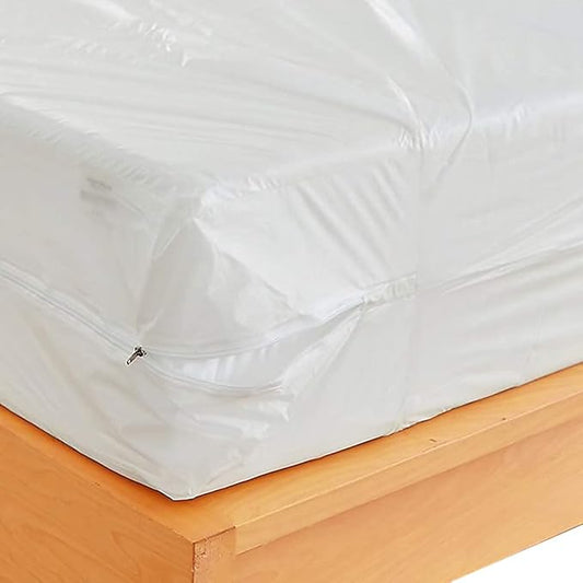 Waterproof Zippered Plastic Mattress Protector Encasement, Vinyl Mattress Bed Cover Proof (King Size)