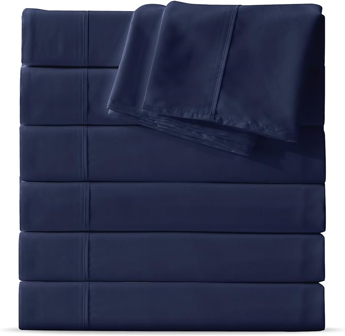 Maple&Stone Queen Flat Sheet 6 Pack,Premium Soft & Breathable,Brushed Microfiber Fabric,Anti-Shrinkage & Non-Fading,Bulk Flat Sheets Only Queen Size(Navy)