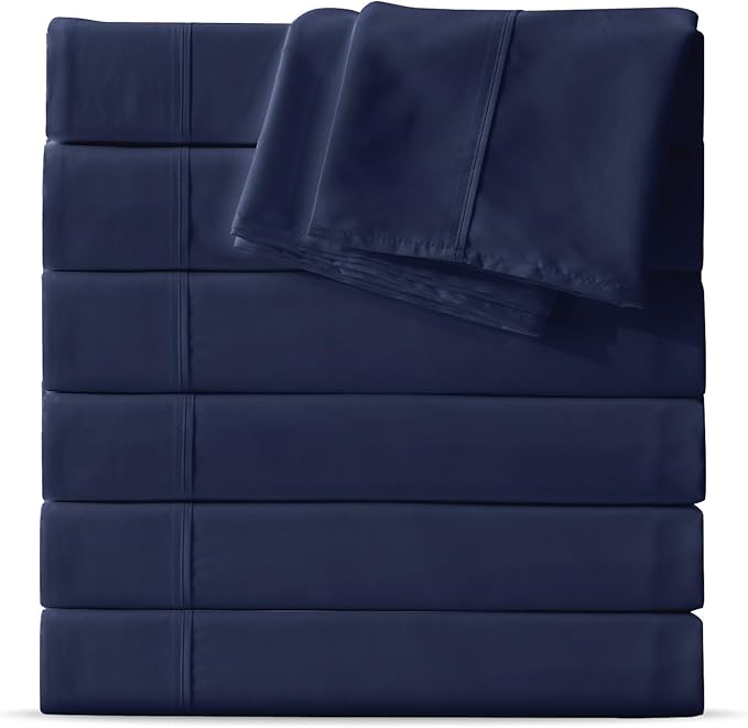 Maple&Stone Twin Flat Sheet 6 Pack,Premium Soft & Breathable,Brushed Microfiber Fabric,Anti-Shrinkage & Non-Fading,Bulk Flat Sheets Only Twin Size(Navy)