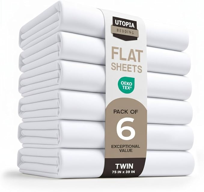 Utopia Bedding Flat Sheets - Pack of 6 - Soft Brushed Microfiber Fabric - Shrinkage & Fade Resistant Top Sheets - Easy Care (Twin, White)