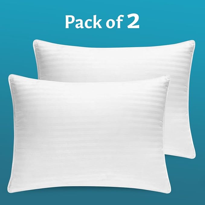 Down and Feathers Pillows Standard Size - Premium Soft Pillow Authentic Canadian White Goose Down 80% Feather 20% Down w/100% Cotton Cover for Comfort Luxury Experience