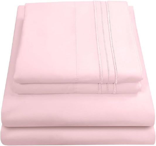 California King Sheet Sets - Breathable Luxury Sheets with Full Elastic & Secure Corner Straps Built In - 1800 Supreme Collection Deep Pocket Bedding Set, Sheet Set, California King, Pale Pink