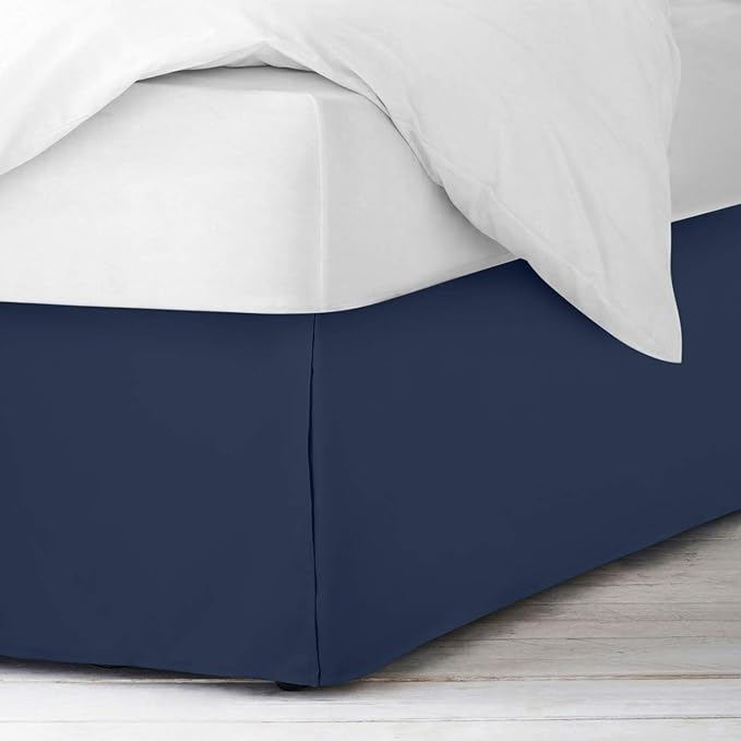 Pleated Bed Skirt 15 Inch Drop King Size – Wrinkle-Free Microfiber – Dust Ruffle with Split Corners Navy