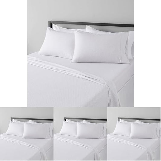 Amazon Basics Breathable,Wrinkle-Free Brushed Microfiber 4-Piece Bed Sheet Set with 14-Inch Deep Pockets,Queen,Gray Crosshatch,Printed,(Pack of 4)