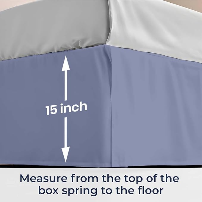 SGI bedding 15 inch Drop Bed Skirt Full Size Platform Style with Secure Fit, Classic Tailored Look, Elegant Pleated Style Dust Ruffle, Split Corners, Wrinkle Resistant Microfiber - Mediterranean Blue