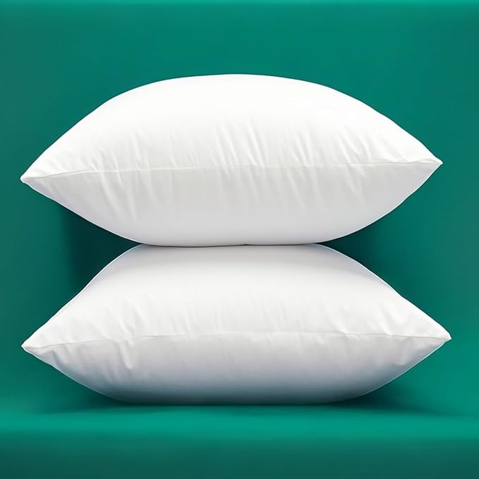 Extra Thick and Full Set of 2 Ultra Plump Cotton Fabric Throw Pillow Inserts, Filler for Decorative Cushion Cover, 18 X 18 Inches