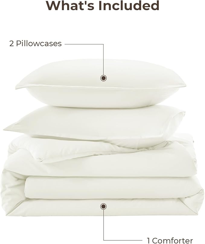 Litanika Comforters Ivory Oversized King Size, 3 Pieces Lightweight Solid Bedding Comforter Set, All Season Fluffy Bed Set (120x98In Comforter & 2 Pillowcases)