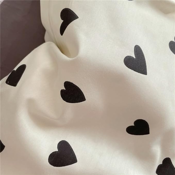 Nayoroom Black and White Heart Duvet Cover Queen Size Black Hearts Printed on White Bedding Set 3 Pcs Cute Kawaii Soft Breathable Microfiber Comforter Cover Valentine Gifts for Kids Girls