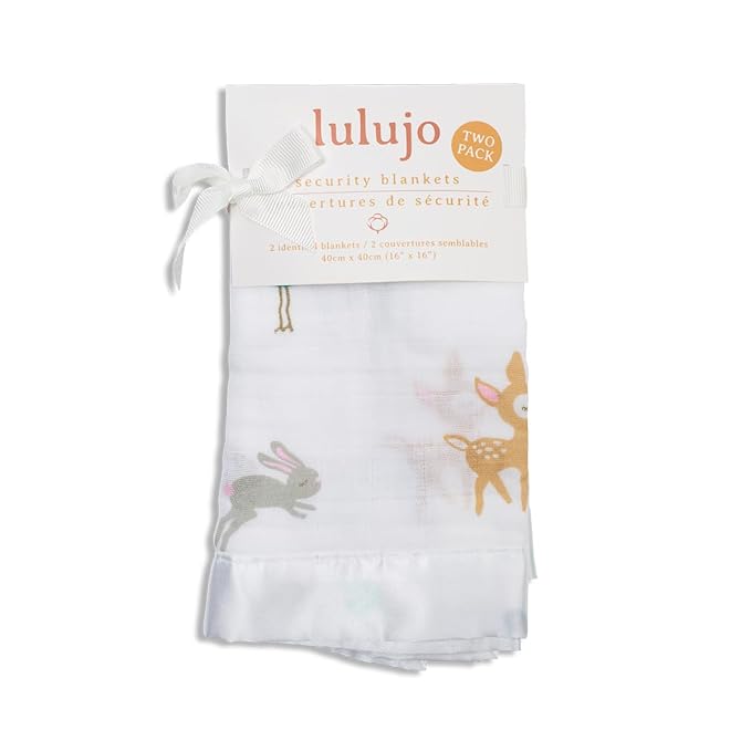 Lulujo Baby Cotton Muslin Security Blankets, Pack of 2, 16 x 16-Inches, Little Fawn