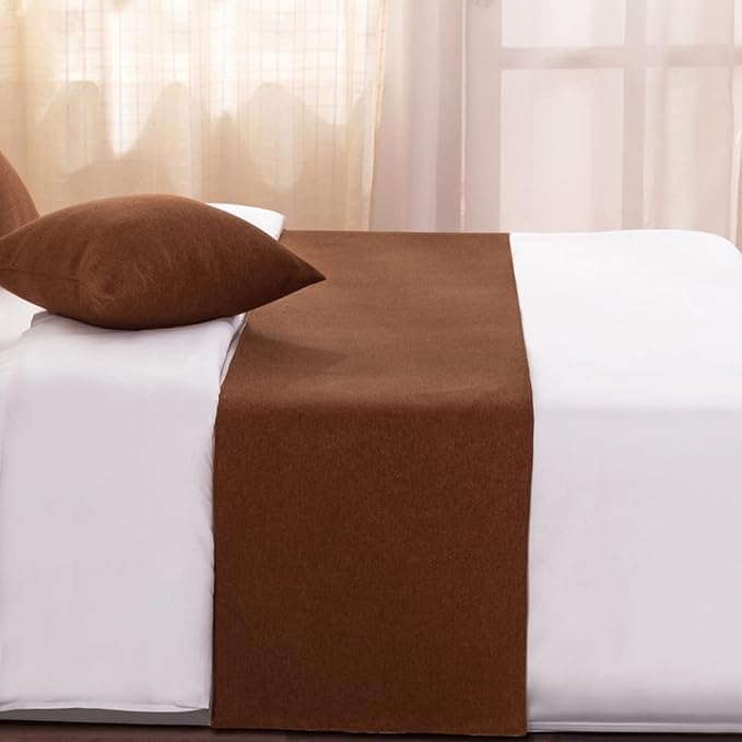 AMBERIS Bed Runner Brown, Imitation Linen Decorative Bed Scarf for Home Hotel (Pillowcases Sold Separately)