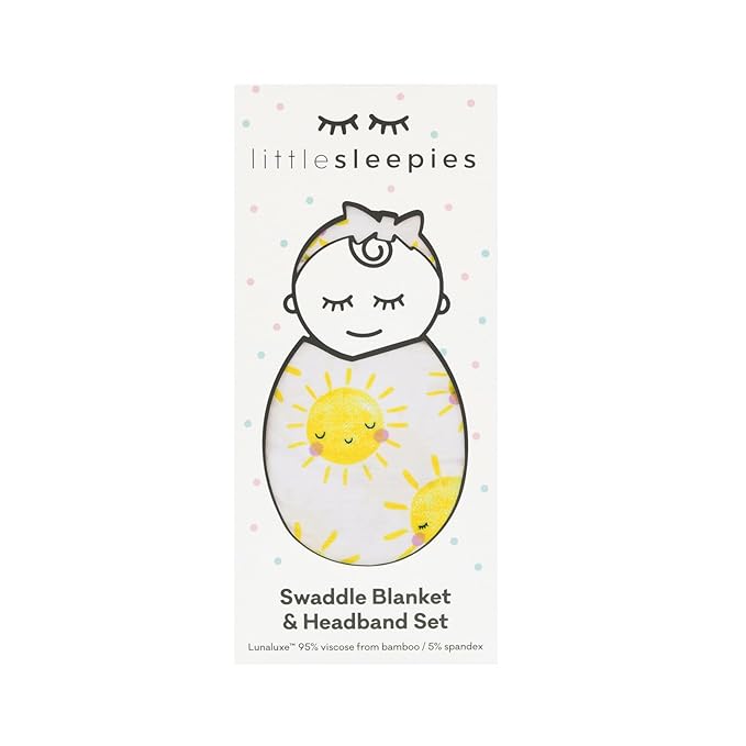 Little Sleepies Swaddle & Headband Bow Set, Viscose from Bamboo Baby Swaddles, Newborn Baby Girl Clothes (Luxe Sunshine)