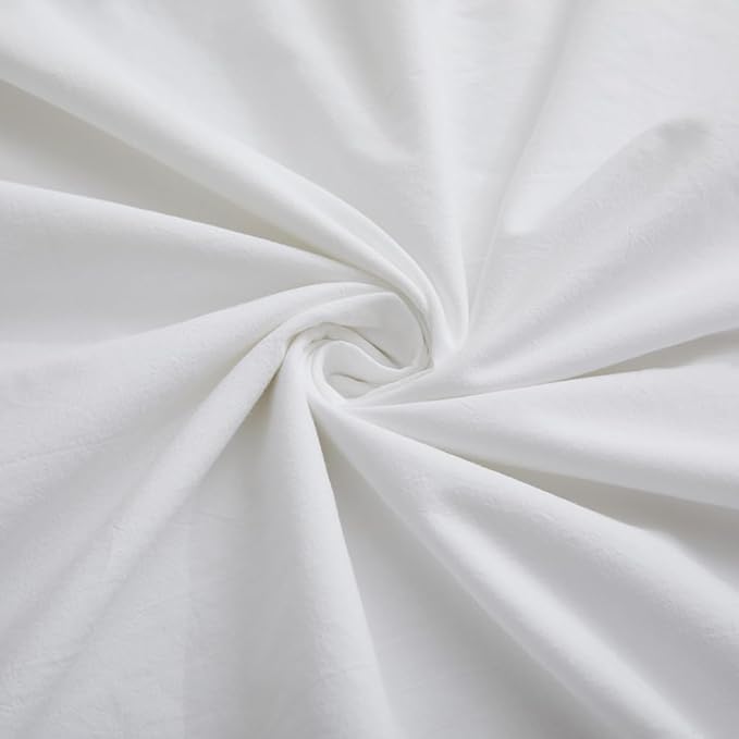 White Duvet Cover Full Size, 100% Washed Cotton Linen Like Bedding Set with Zipper Closure (No Comforter), 80x90 Inches