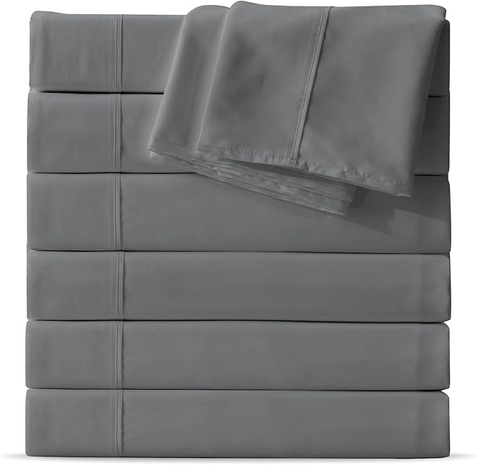 Maple&Stone King Flat Sheet 6 Pack,Premium Soft & Breathable,Brushed Microfiber Fabric,Anti-Shrinkage & Non-Fading,Bulk Flat Sheets Only King Size(Grey)