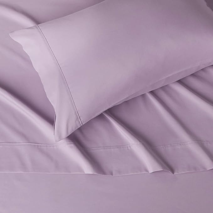 Amazon Basics Lightweight Super Soft Easy Care Wrinkle-Free Breathable Brushed Microfiber 3 Piece Bed Sheet Set with 14-Inch Deep Pockets, Twin, Frosted Lavender, Solid