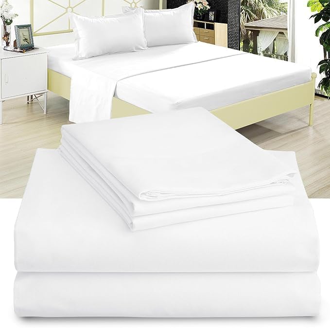 Full White 100% Microfiber Double Brushed Sheet Set - Extra-Soft & Wrinkle-Free - 15" Deep Pockets, 54" x 80" - 4 PC Set (Full, White)