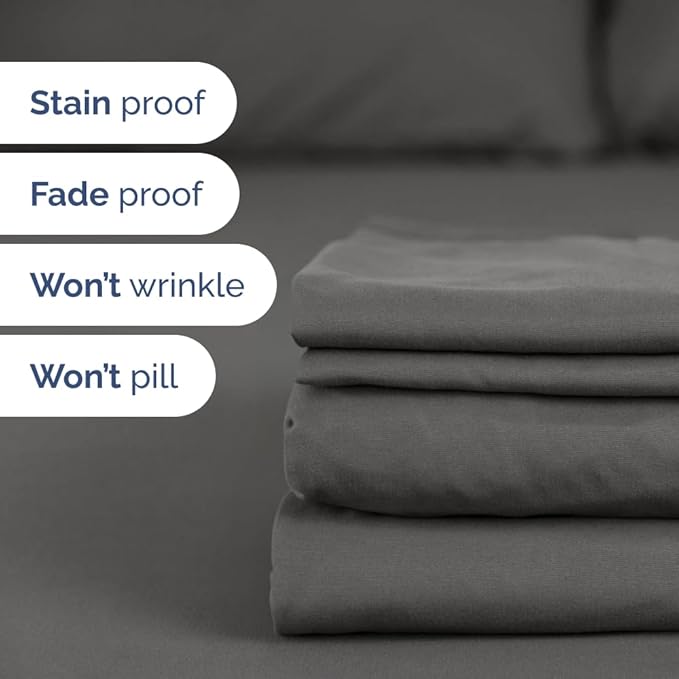 Split Head King Sheet Set – 4 Piece Flex Split Top King Sheets for Adjustable Beds - Fits 14” to 16" Mattress w/ Deep Pockets - Soft, Breathable & Cooling - Luxury Bedding and Wrinkle Free - Charcoal