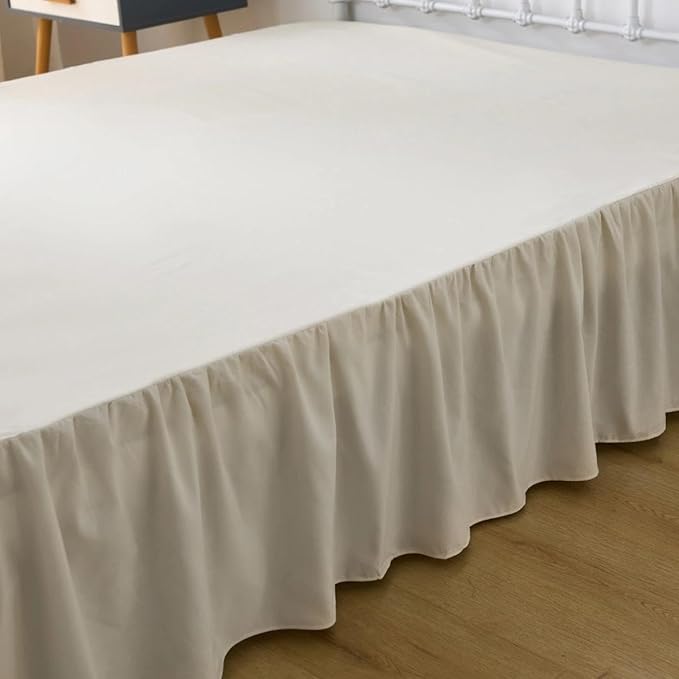 Bed Skirt Twin Size, Ruffled Bed Skirts with Split Corners, 16 Inch Drop Dust Ruffle Bed Skirt with Platform, Cream, 16" Twin