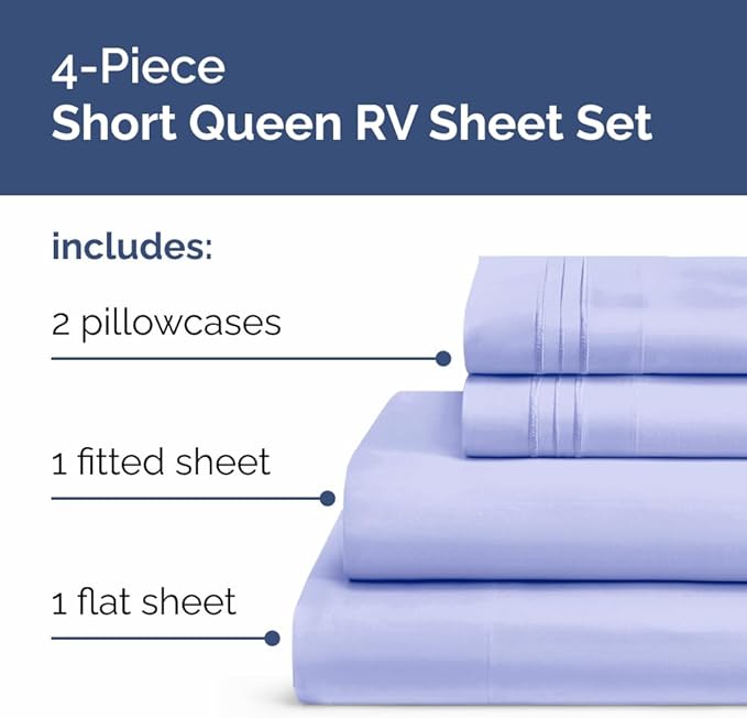 Short Queen RV Size 4 Piece Sheet Set - Comfy Breathable & Cooling Bed Sheets Set - Hotel Luxury Bedding for Women, Men, Kids, Teens, Boys & Girls - Deep Pockets & Wrinkle Free - Oeko-Tex - Lavender