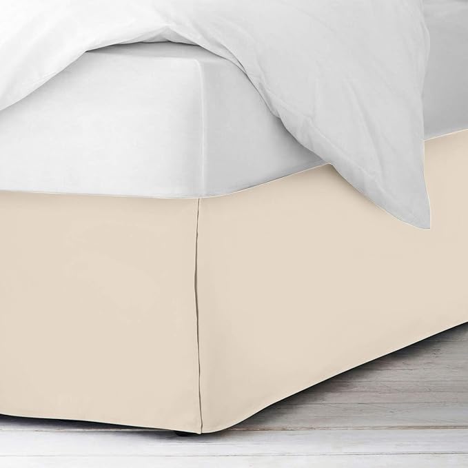 Pleated Bed Skirt 20 Inch Drop Calking Size – Wrinkle-Free Microfiber – Dust Ruffle with Split Corners Ivory