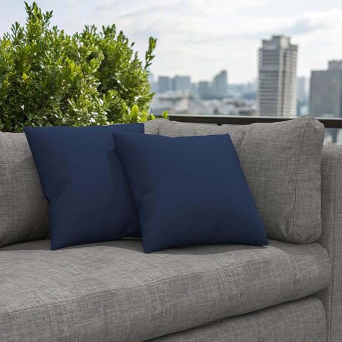Covers & All Sunbrella Indoor/Outdoor Throw Pillows, Square Throw Pillows Inserts with Covers Set of 2 (Canvas Navy, 16x16)