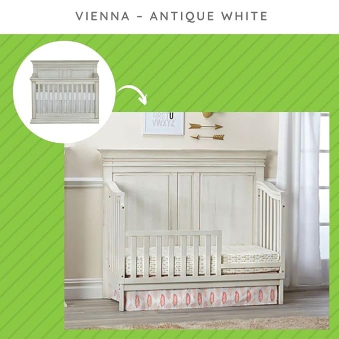 Toddler Bed Safety Guard Rail for Baby Cache Convertible Cribs - Solid Wood Rail for Convertible Crib to Toddler Bed Conversion - Safety Bed Rail for Children (Antique White)