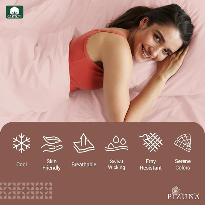 Pizuna Pure 100% Cotton Full Size Luxurious 400 Thread Count Long Staple Cotton Sateen Sheets with 15in Deep Pocket (Combed Light Pink Sheet Full)