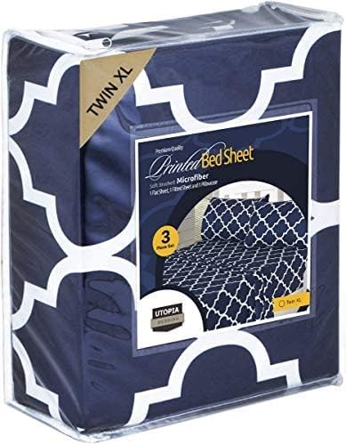 Utopia Bedding Twin XL Sheet Set, Soft Microfiber 3 Piece Bed Sheets with 15" Deep Pocket - Easy Care Brushed Microfiber (Quatrefoil - Navy)