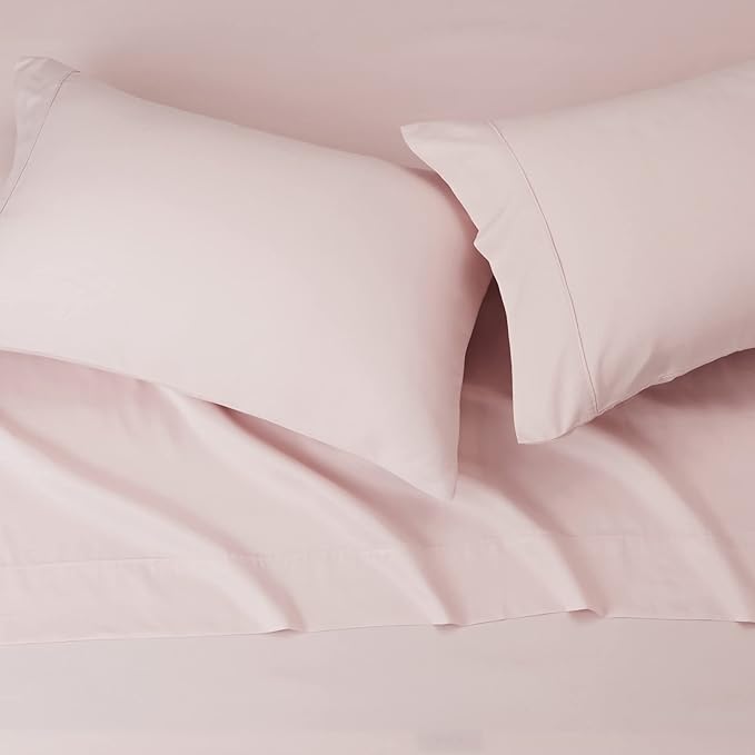 Amazon Basics Lightweight,Breathable,Wrinkle Resistant Microfiber 4-Piece Bed Sheet Set with 14-Inch Deep Pockets,Full,Blush Pink,Solid,(Pack of 4)