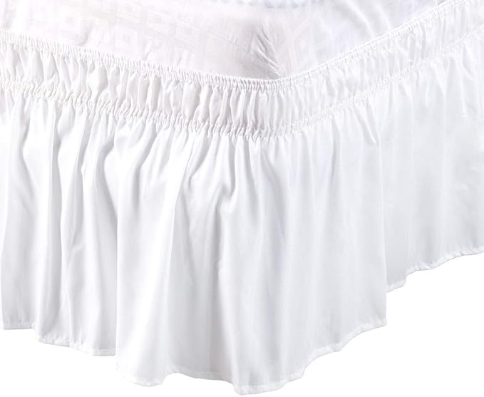 Bed Skirt - Wrap Around Bed Skirts Elastic Dust Ruffles, Easy Fit Wrinkle and Fade Resistant Luxurious Fabric Solid Color, White RV King Size Beds 15 Inch Drop
