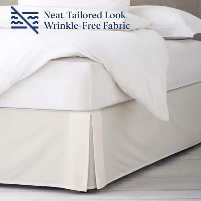 SKY BEDDINGS Luxury Pleated King Bed Skirt with Split Corners - 14 Inch Tailored Drop - Pleated Dust Ruffle - Wrinkle-Free 100% Microfiber - Easy Fit, Soft & Durable - Ivory
