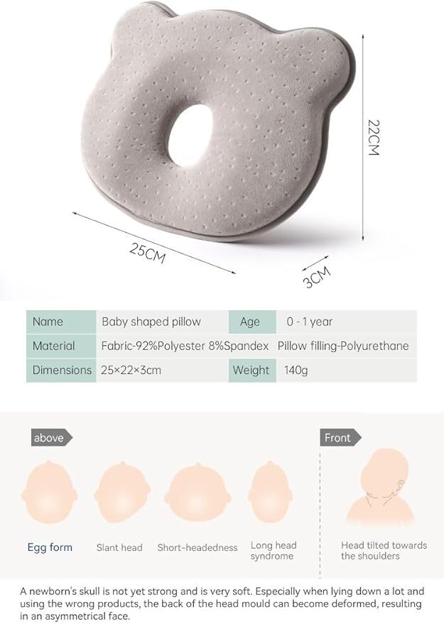 Memory Foam Travel Pillow, Cozy andsoft, Cotton Velvet Cover for Kids Boy Girls, Nap Time, Cute Bear Portable Pillow, Pillow Neck Support Head Support car seat (Grey)