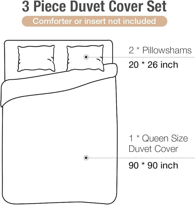 Lekesky Boho Queen Size Duvet Cover Set, Boho Blue Retro Comforter Cover Queen Size Floral Striped Printed, Luxury Soft Microfiber Bedding Set with Zipper Ties