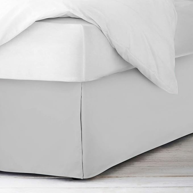 Pleated Bed Skirt 15 Inch Drop Calking Size – Wrinkle-Free Microfiber – Dust Ruffle with Split Corners Light Grey