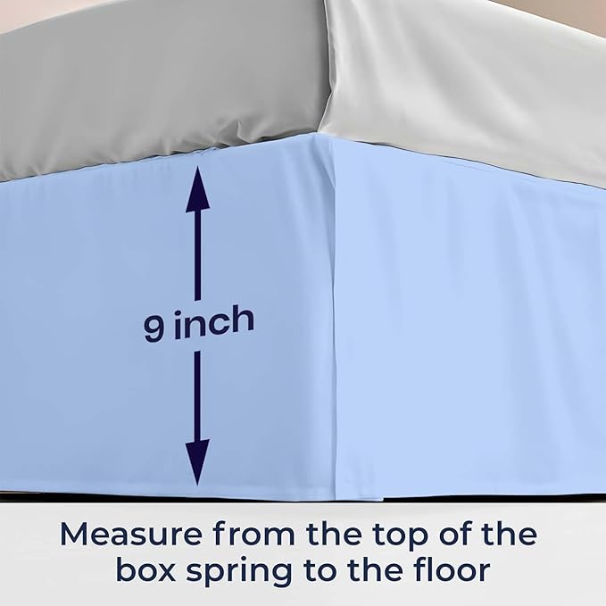 SGI Bedding 9 inch Drop Bed Skirt King Size - Platform Style with Secure Fit, Classic Tailored Look, Elegant Pleated Style Dust Ruffle, Split Corners, Wrinkle Resistant Microfiber - Light Blue