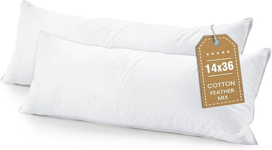 BHZ Euro Throw Pillow Inserts, 14x36 Down Feather Alternative Pillow Inserts Set of 2, Decorative Soft Large Square White Throw Pillows Insert for Couch Bed Dorm Sofa with Breathable Cover