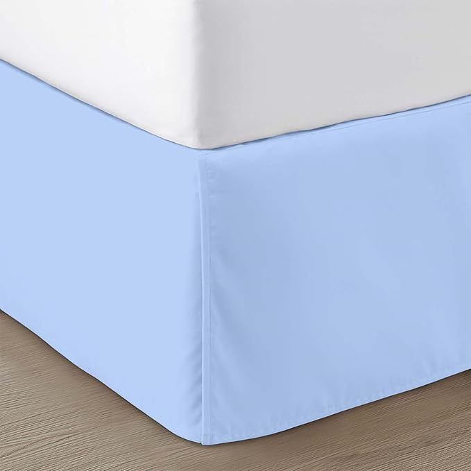 SGI bedding 13 inch Drop Bed Skirt Cal King Size - Platform Style with Secure Fit, Classic Tailored Look, Elegant Pleated Style Dust Ruffle, Split Corners, Wrinkle Resistant Microfiber - Light Blue