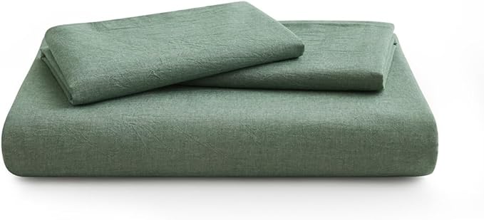 LOVQUE 100% Washed Cotton Duvet Cover King Size, Mint Green Fade-Resistant Natural Bedding Set (No Comforter), 104x90 Inches