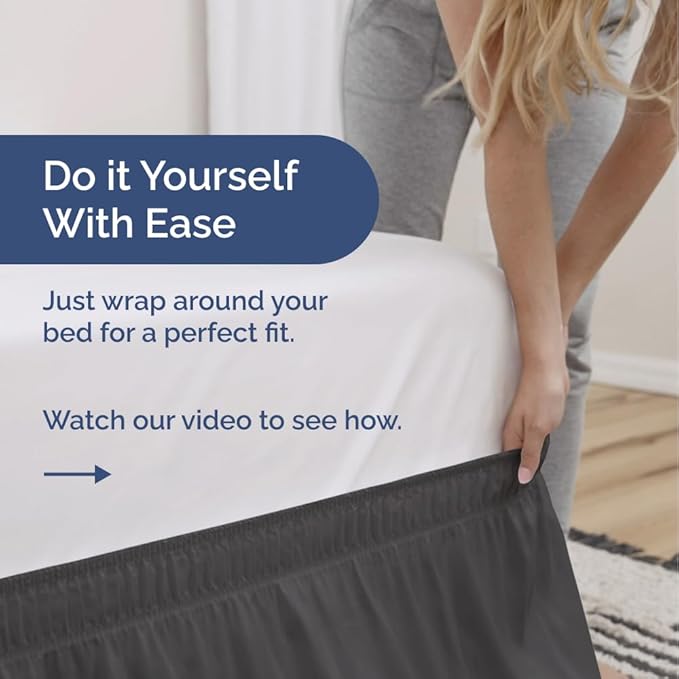 Wrap Around Dust Ruffle Bed Skirt - Charcoal - for King Size Beds w/ 15 Inch Drop - Easy Fit Elastic Strap - Adjustable Pleated Bedskirt w/Brushed Fabric - Wrinkle Free - for Women, Men, Kids & Teens