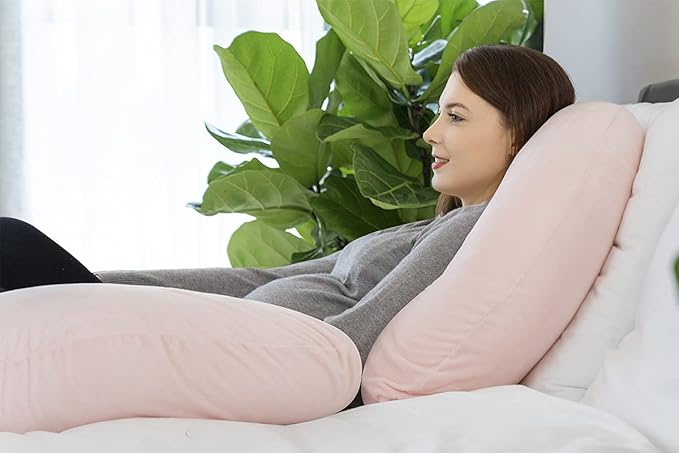 INSEN Pregnancy Pillow,Maternity Body Pillow with Velvet Cover,C Shaped Body Pillow for Sleeping (Cozy Velvet-Pink)