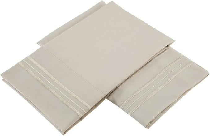 Clara Clark 1800 Series Bed Sheet Sets - Stay fit on Mattress with Elastic Straps at Corners - Full (Double), Beige Cream