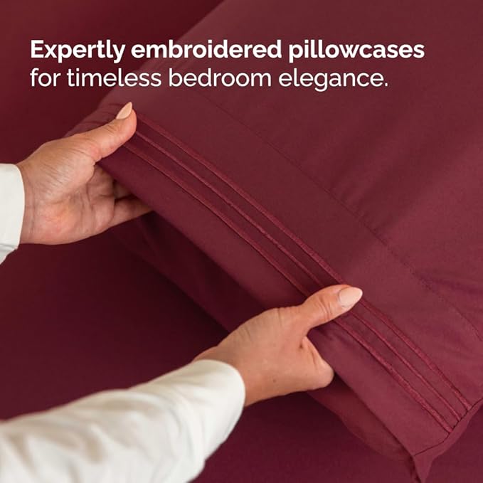 Full XL Size 4 Piece Sheet Set - Comfy Breathable & Cooling Bed Sheets Set - Hotel Luxury Bedding for Women, Men, Kids, Teens, Boys & Girls - Deep Pockets, Soft & Wrinkle Free - Oeko-Tex - Burgundy