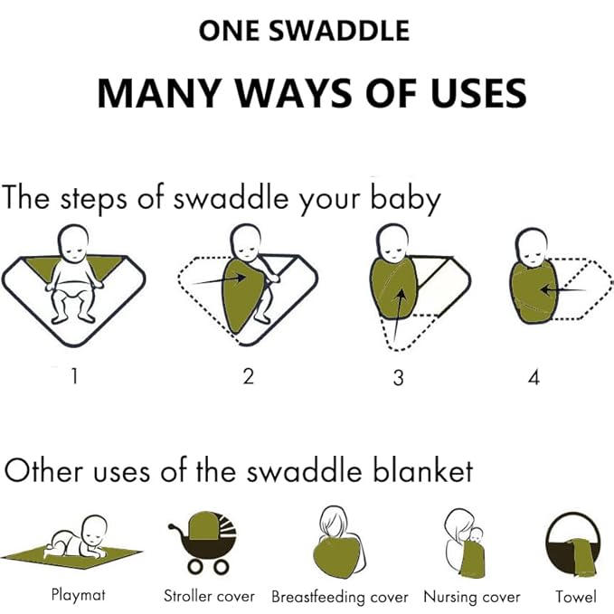 Large Jersey Knitted Swaddle Blanket for Baby, Soft Stretchy Receiving Blanket for Newborns with Hat, Baby Nursery Swaddle 47 x 47 inches(Olive)