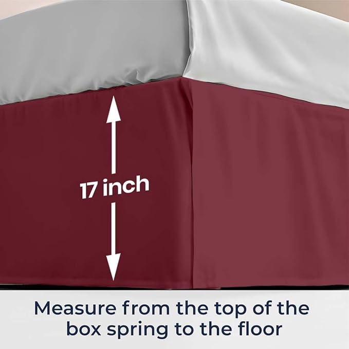SGI bedding 17 inch Drop Bed Skirt Twin Size - Platform Style with Secure Fit, Classic Tailored Look, Elegant Pleated Style Dust Ruffle, Split Corners, Wrinkle Resistant Microfiber - Burgundy