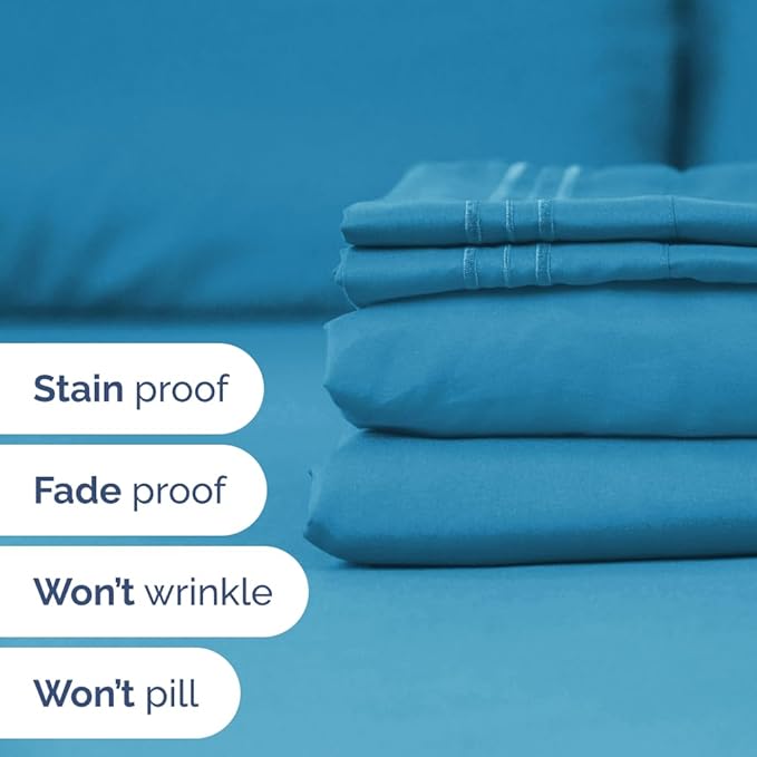 Full XL Size 4 Piece Sheet Set - Comfy Breathable & Cooling Bed Sheets Set - Hotel Luxury Bedding for Women, Men, Kids, Teens, Boys & Girls - Deep Pockets, Soft, Wrinkle Free - Oeko-Tex - Denim Blue