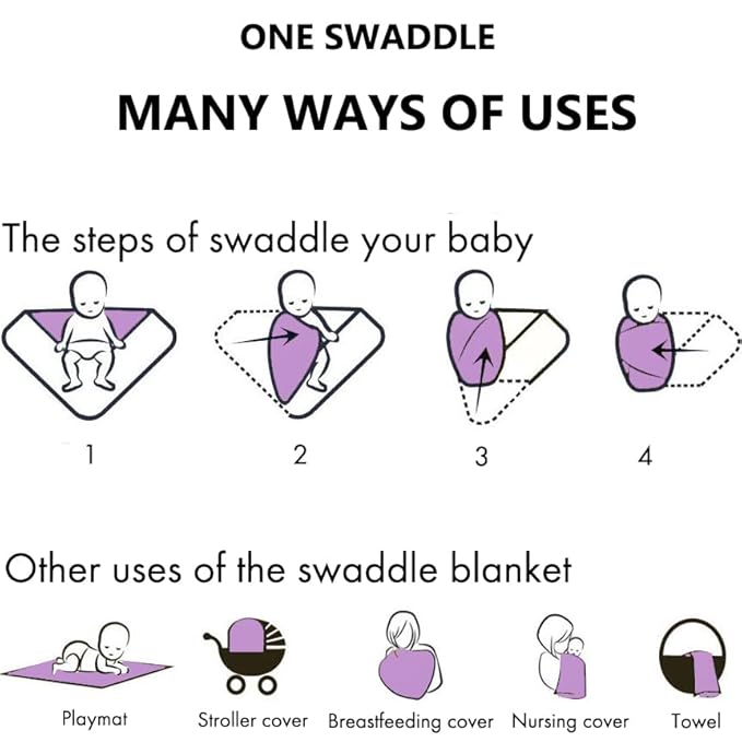 Large Jersey Knitted Swaddle Blanket for Baby, Soft Stretchy Receiving Blanket for Newborns with Hat, Baby Nursery Swaddle 47 x 47 inches(Lavender)