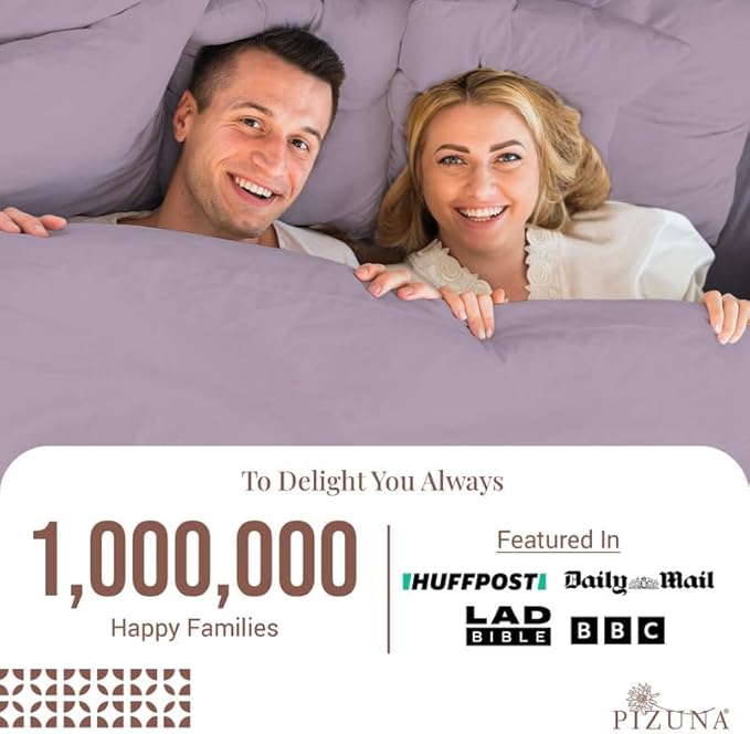 Pizuna Pure 100% Cotton Sheets Queen Size, Luxurious 400 Thread Count Long Staple Cotton Sateen Sheets Queen with 15" Deep Pocket (Combed Lavender Frost Cotton Sheets Queen)