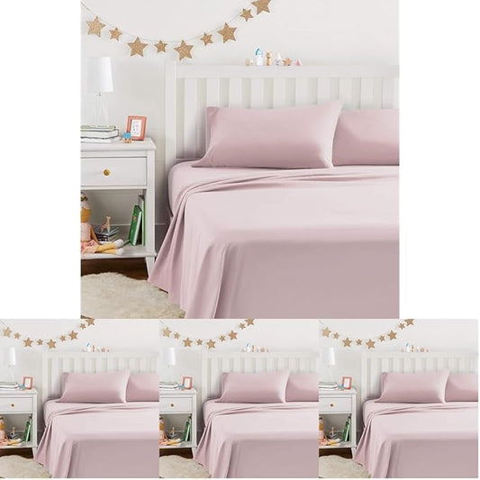 Amazon Basics Kid's Soft,Breathable Microfiber 4-Piece Sheet Set,Full,Light Pink,Solid,(Pack of 4)