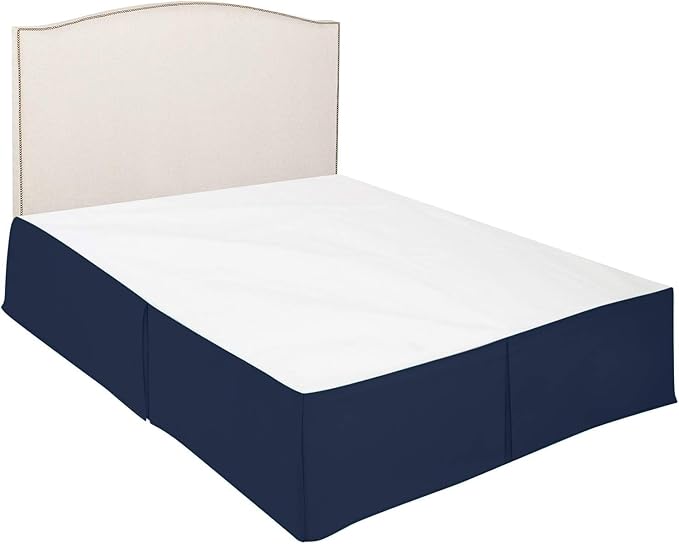 Pleated Bed Skirt 15 Inch Drop King Size – Wrinkle-Free Microfiber – Dust Ruffle with Split Corners Navy