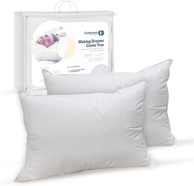 Continental Bedding Affinity Down Alternative Pillow, Medium Firm, 300TC 100% Cotton Shell, for Side, Back, and Stomach Sleepers
