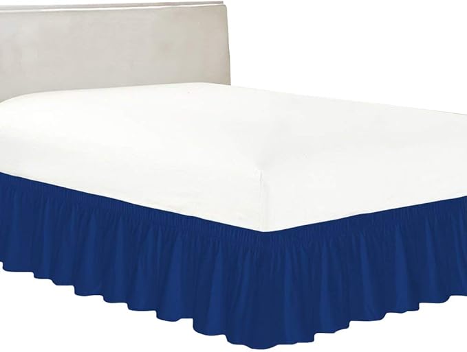 Bed Skirt - Wrap Around Bed Skirts Elastic Dust Ruffles, Easy Fit Wrinkle and Fade Resistant Luxurious Fabric Solid Color, Royal Blue Short Queen Size Beds 15 Inch Drop